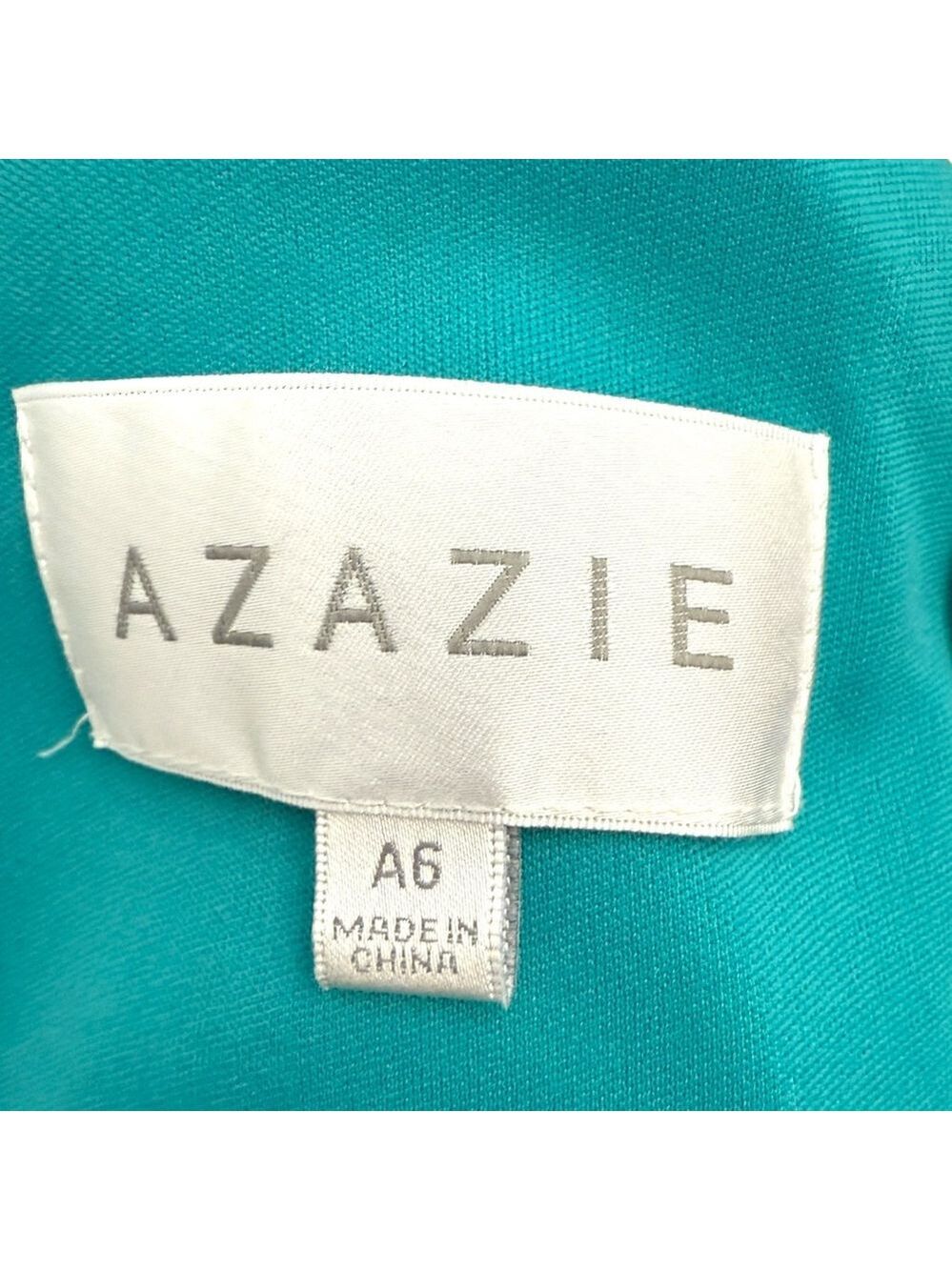 Azazie Size A6 Teal Turquoise Draped V-Neck Formal Gown - Picture 9 of 10